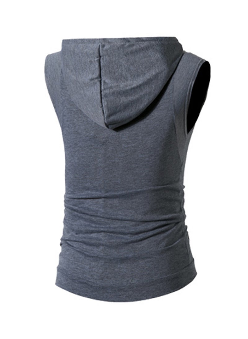 Solid Cap Sleeve Hoodie Grey  - Image 2