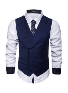 Solid Double-breasted Business Waistcoat Navy