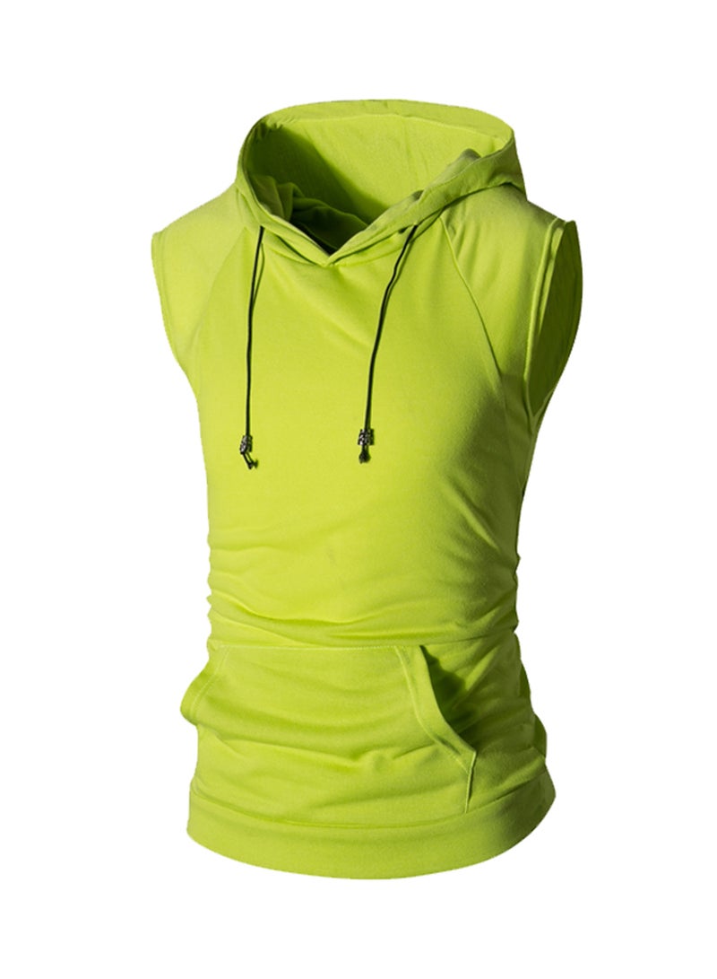 Solid Cap Sleeve Hoodie Green  - Image 1