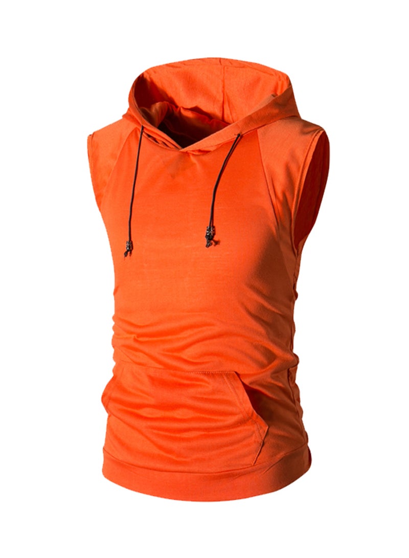 Solid Cap Sleeve Hoodie Orange  - Image 1