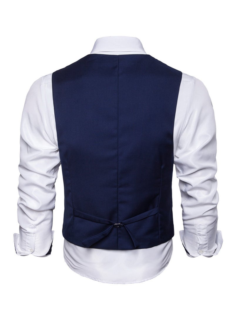 Generic - Solid Double-breasted Business Waistcoat Navy - Image 1