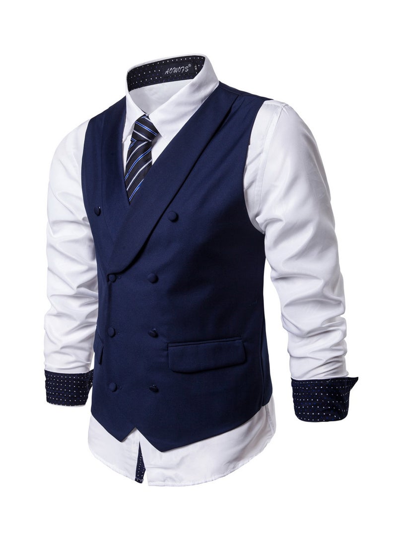 Generic - Solid Double-breasted Business Waistcoat Navy - Image 1
