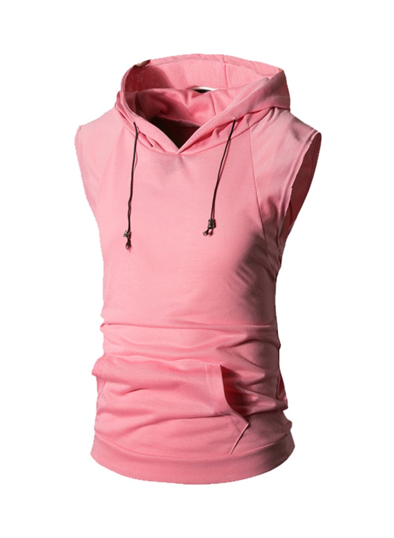 Solid Cap Sleeve Hoodie Pink  - Image 1