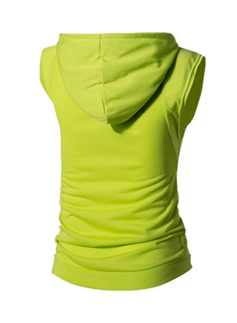 Solid Cap Sleeve Hoodie Green  - Image 2