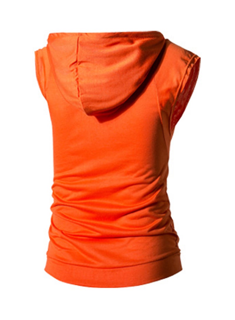 Solid Cap Sleeve Hoodie Orange  - Image 2