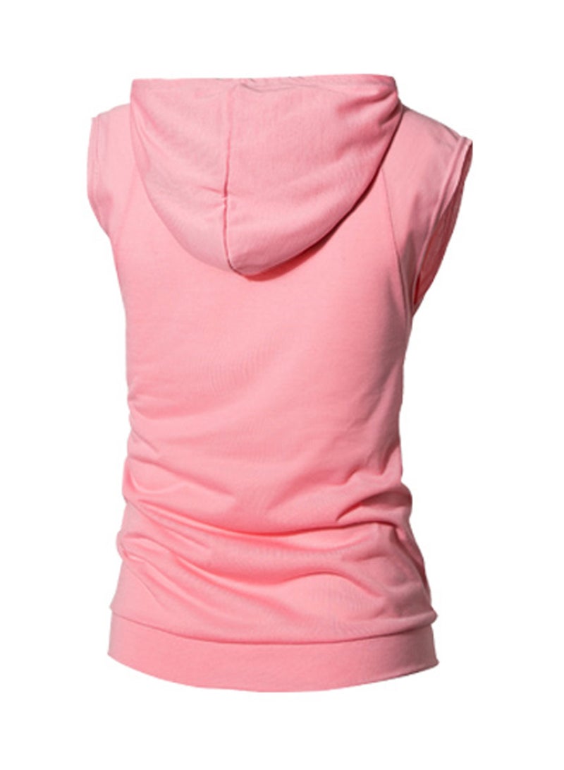 Solid Cap Sleeve Hoodie Pink  - Image 2