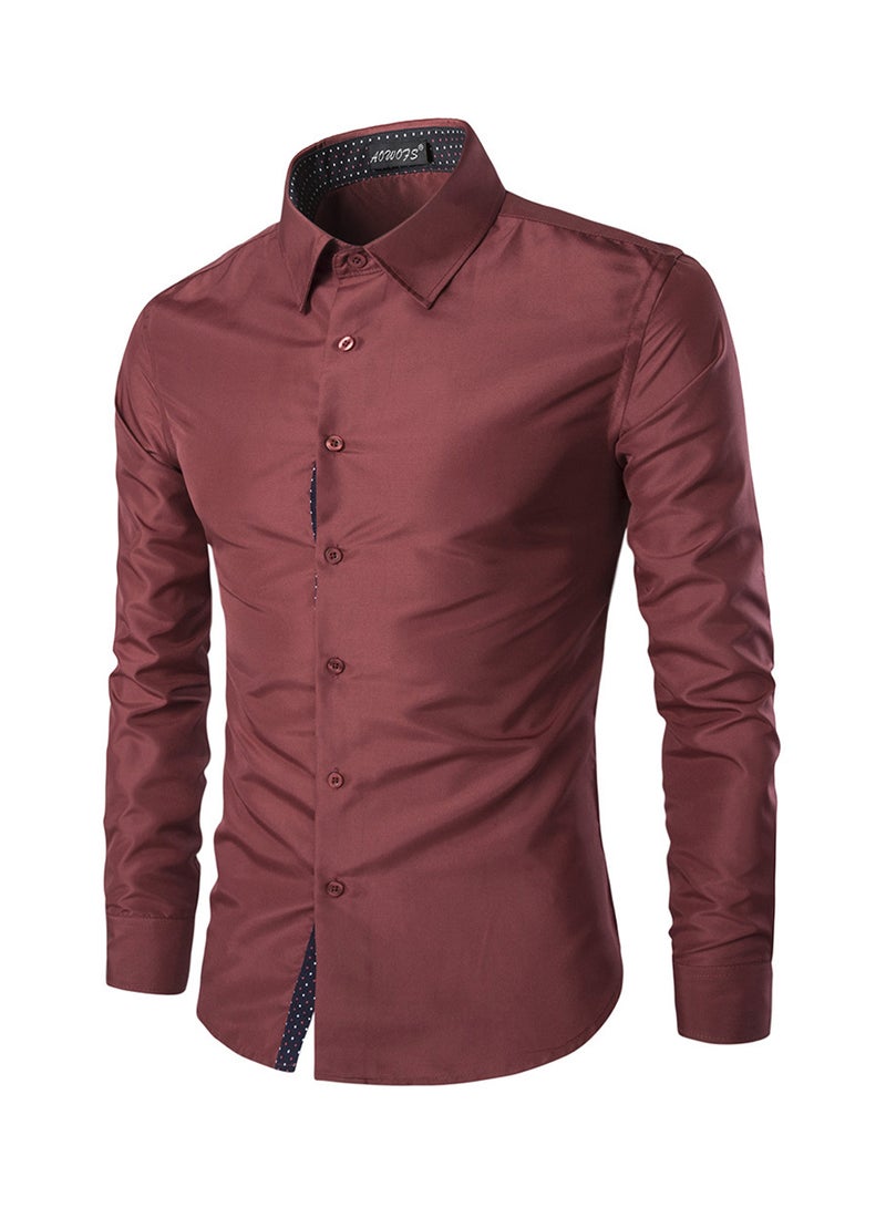 Generic - Button Detailed Long Sleeve Shirt Burgundy - Image 1