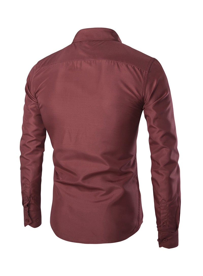 Generic - Button Detailed Long Sleeve Shirt Burgundy - Image 1