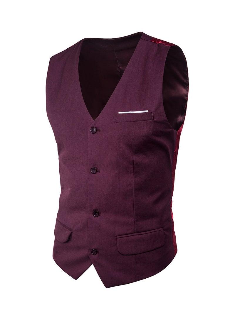Solid Sleeveless Business Waistcoat Red/Purple  - Image 1