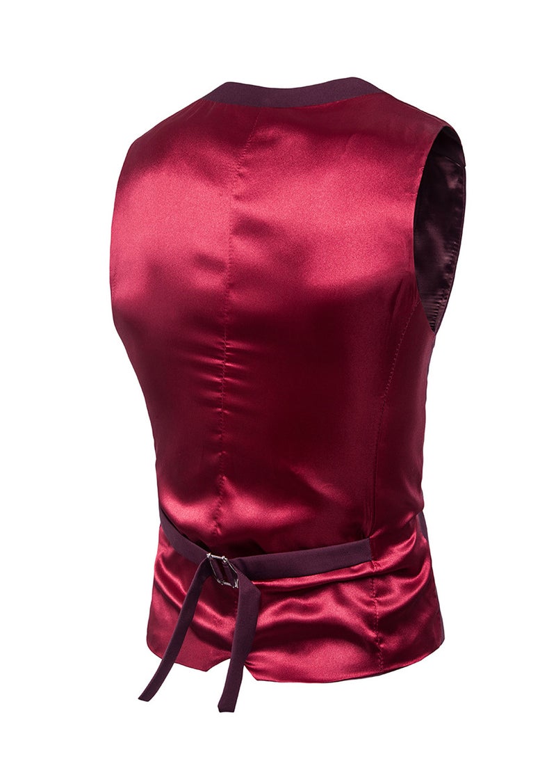 Solid Sleeveless Business Waistcoat Red/Purple  - Image 2