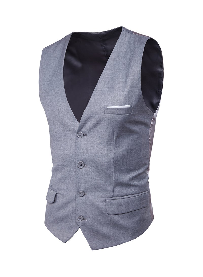 Solid Sleeveless Business Waistcoat Grey/Silver  - Image 1