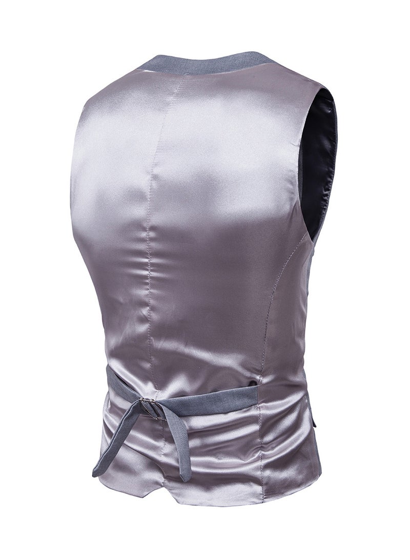 Solid Sleeveless Business Waistcoat Grey/Silver  - Image 2