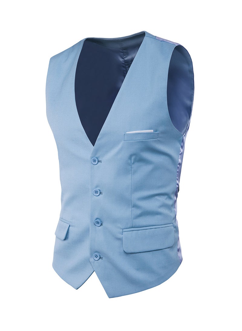 Solid Sleeveless Business Waistcoat Blue - Image 1