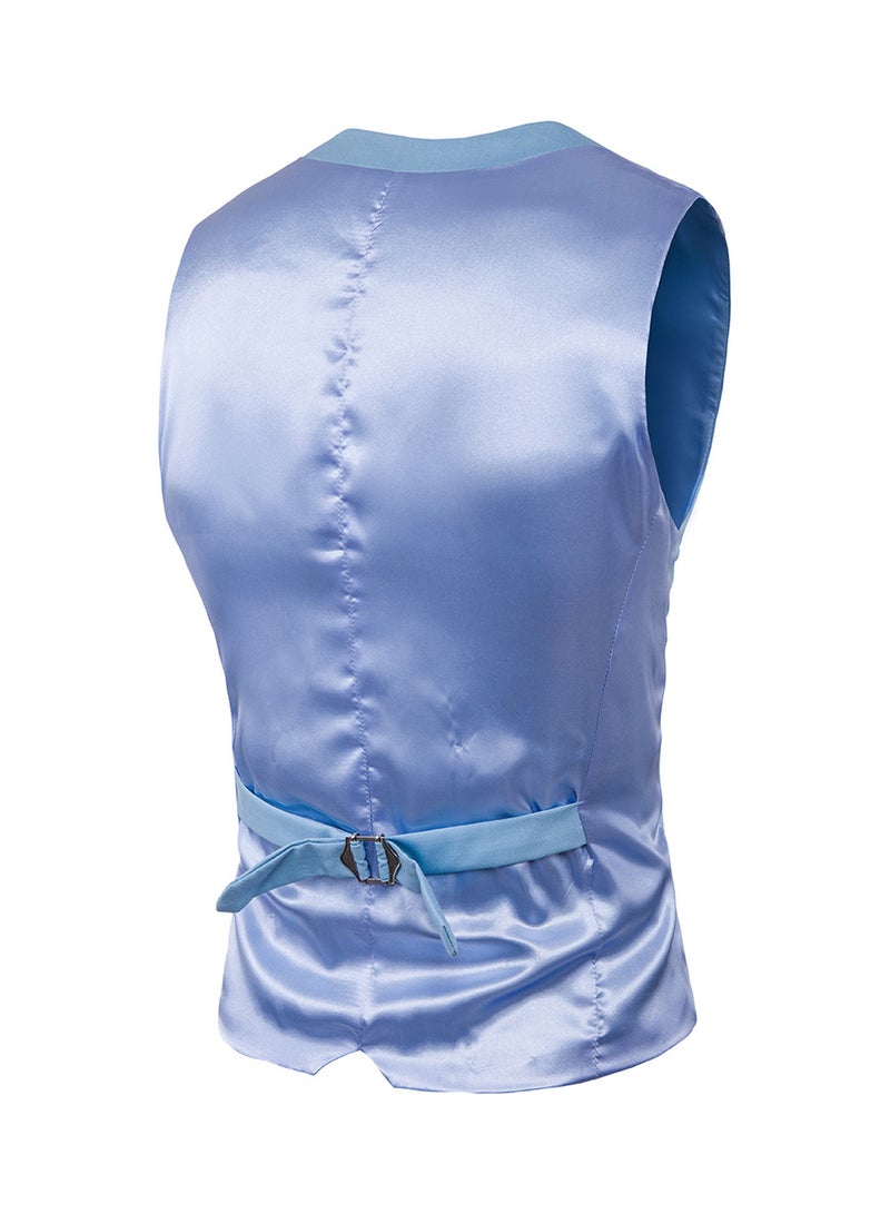 Solid Sleeveless Business Waistcoat Blue - Image 2