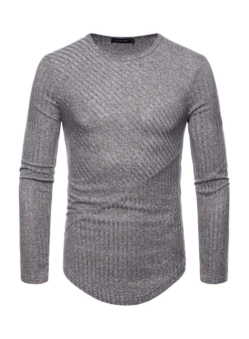 تيشيرت بأكمام طويلة ورقبة دائرية رمادي - Image 1