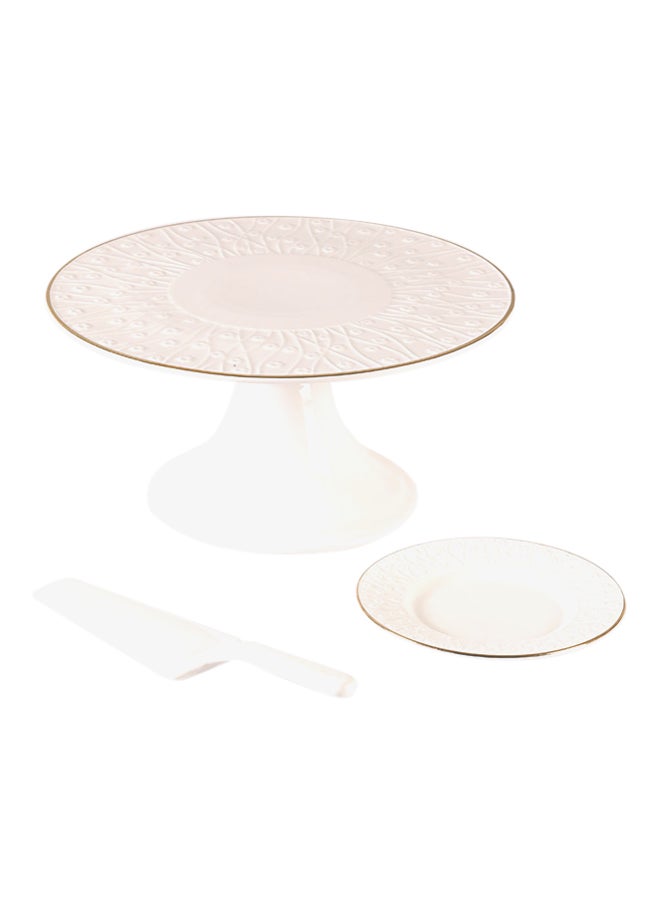 REEM - 8-Piece Porcelain Cake Stand Set White/Gold 28 X 28 X 14cm - Image 1