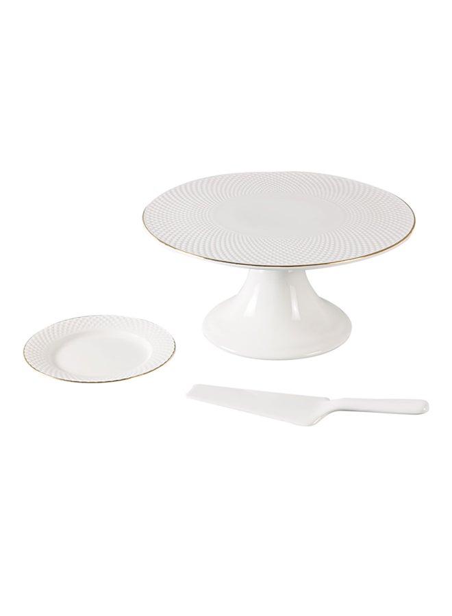 REEM 8-Piece Porcelain Cake Stand Set White/Gold 28 X 28 X 14cm  - Image 1