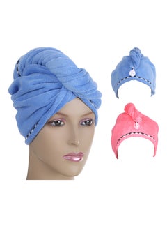 Htovila Pack of 2 Hair Towel Set Blue/Pink  - Image 2