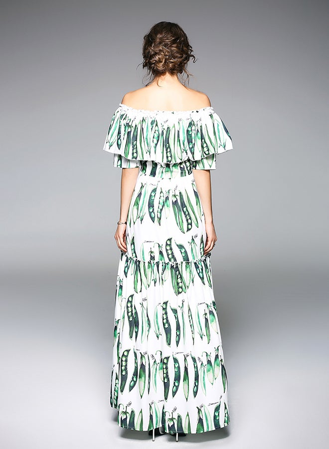Y&D Print Pattern Short Sleeve Straight Maxi Dress Green/White  - Image 2