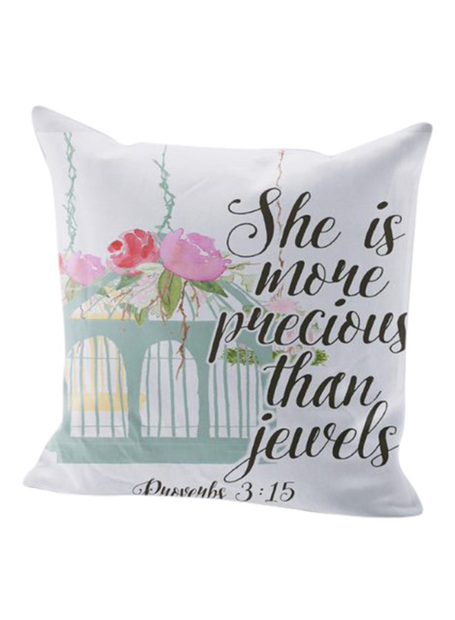 LOWHA She Is More Precious Than Jewels Printed Cushion Cover White/Green/Black 40X40cm