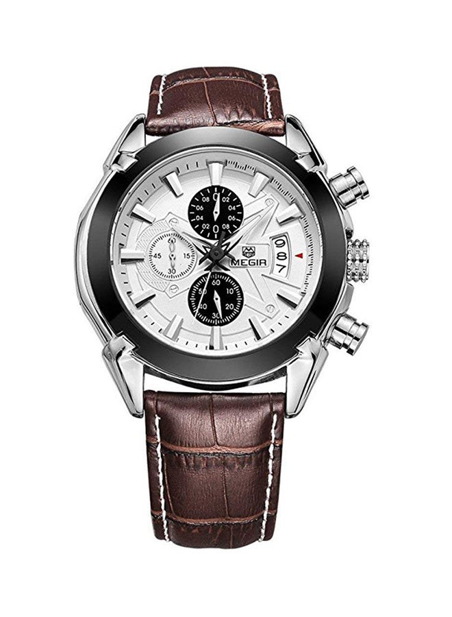 ميجر ساعة يد كرونوغراف بسوار من الجلد مقاومة للماء طراز MEGIR375 - مقاس 36 مم - لون بني للرجال - Image 1