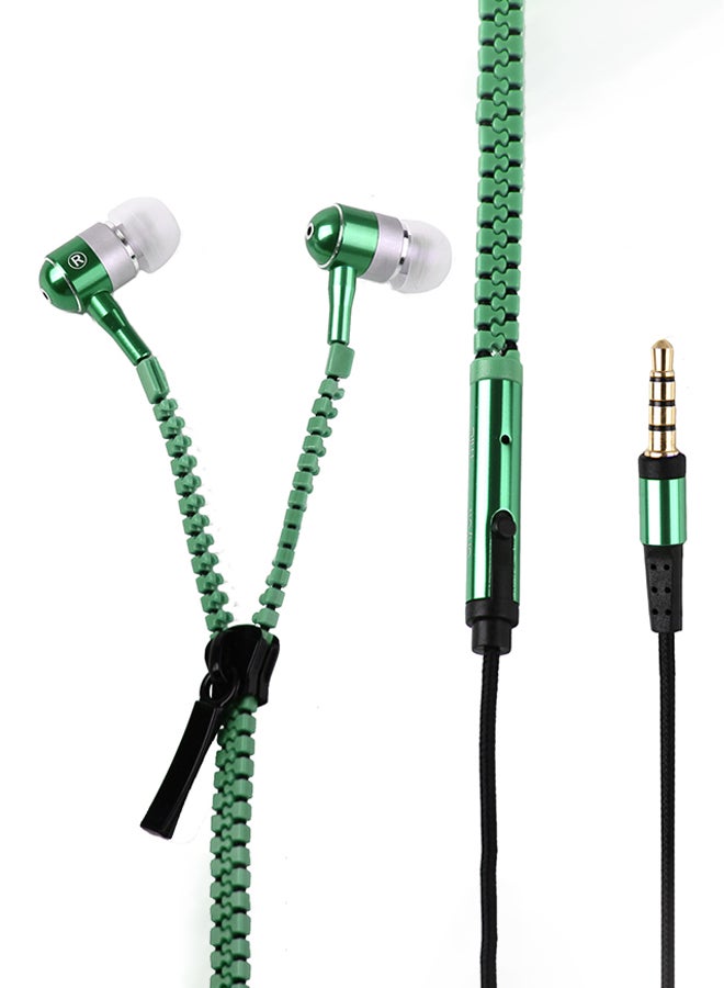 Zipper Style Tangle Free Earphones Green/Black