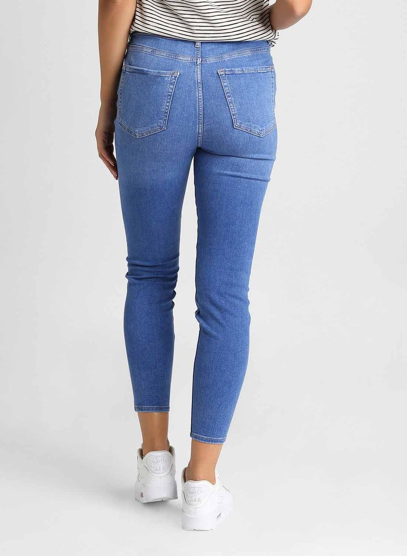 FOREVER 21 - Sculpted High-Rise Distressed Skinny Jeans Blue - Image 1