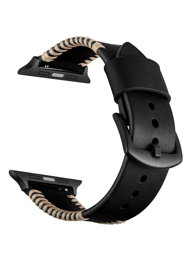 Leather Band For Apple Watch 38 mm Black/Beige