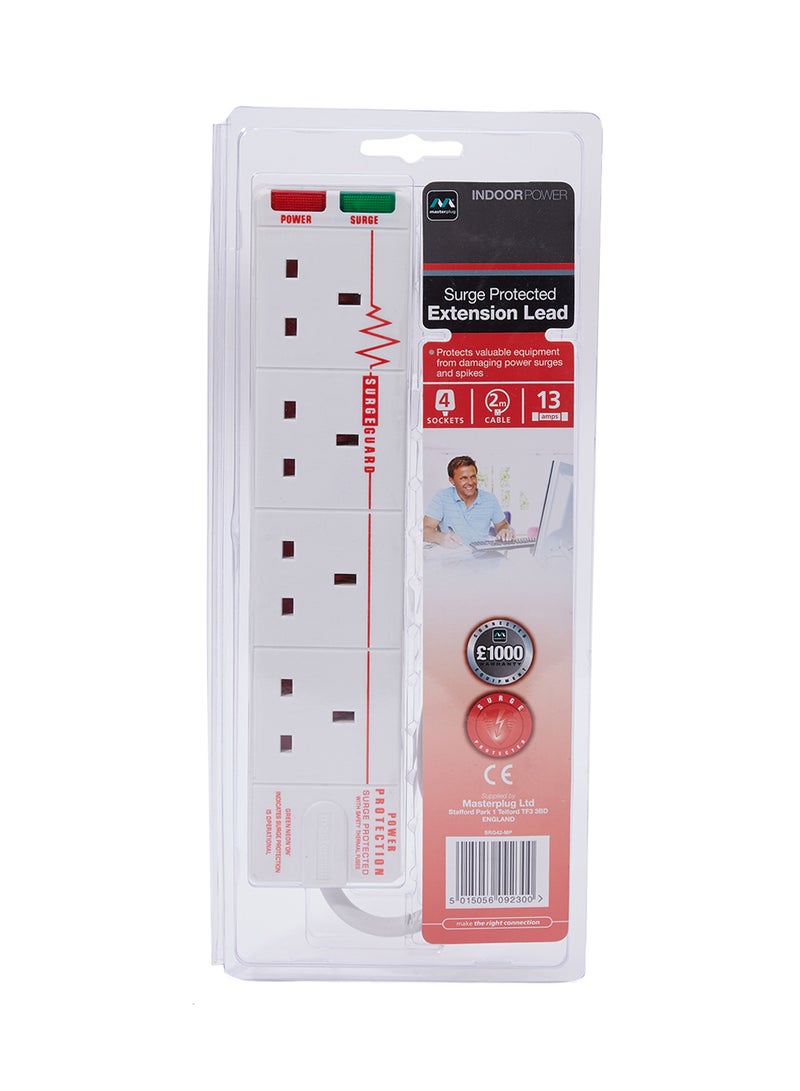 MASTERPLUG - 4-Way Surge Protected Extention Lead 5015060000000 White - Image 1