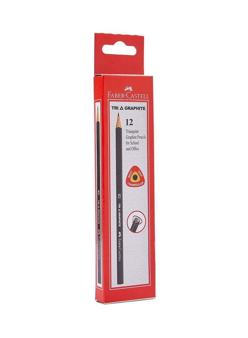 FABER-CASTELL - 12-Piece Triangular Shaped Graphite HB Pencil Set Black/Red - Image 1