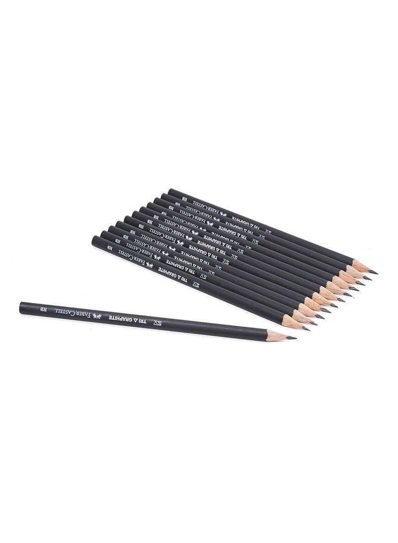 FABER-CASTELL - 12-Piece Triangular Shaped Graphite HB Pencil Set Black/Red - Image 1