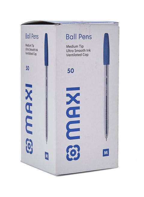 50-Piece Ballpoint Pen Set 1 mm Clear/Blue