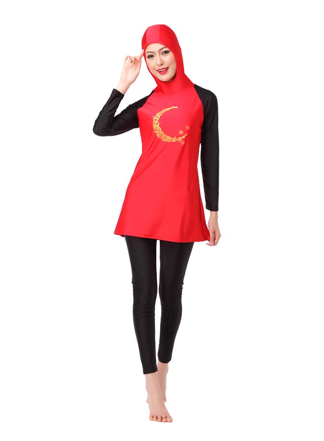 زي سباحة محتشم بأكمام طويلة مع حجاب طراز 1062910QQ لون أحمر/ أسود أحمر وأسود - Image 1