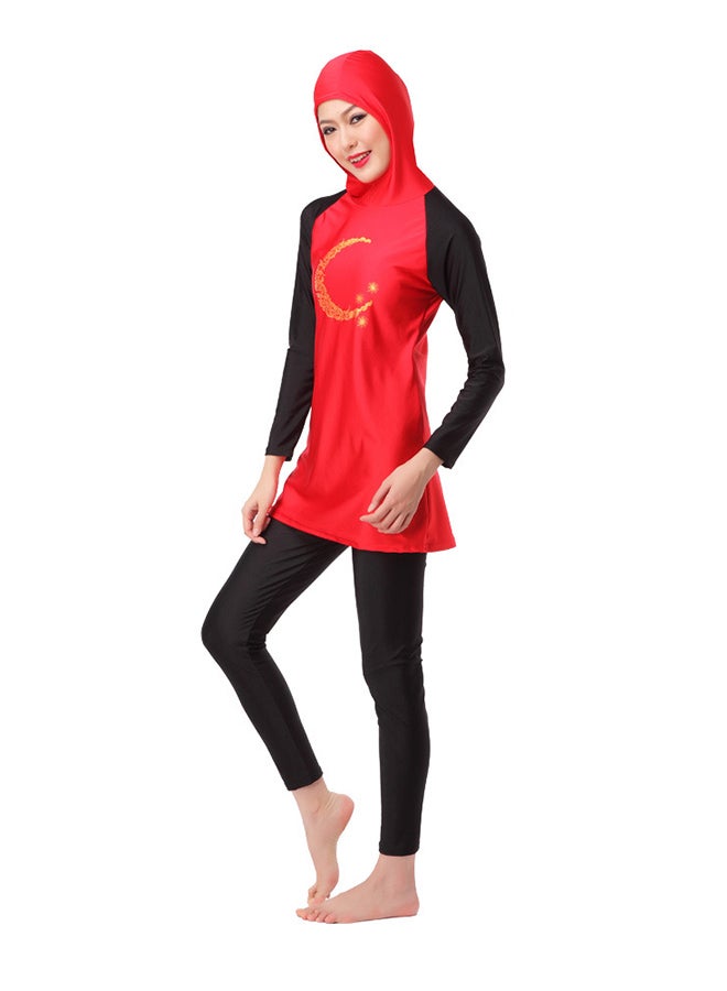 زي سباحة محتشم بأكمام طويلة مع حجاب طراز 1062910QQ لون أحمر/ أسود أحمر وأسود - Image 3