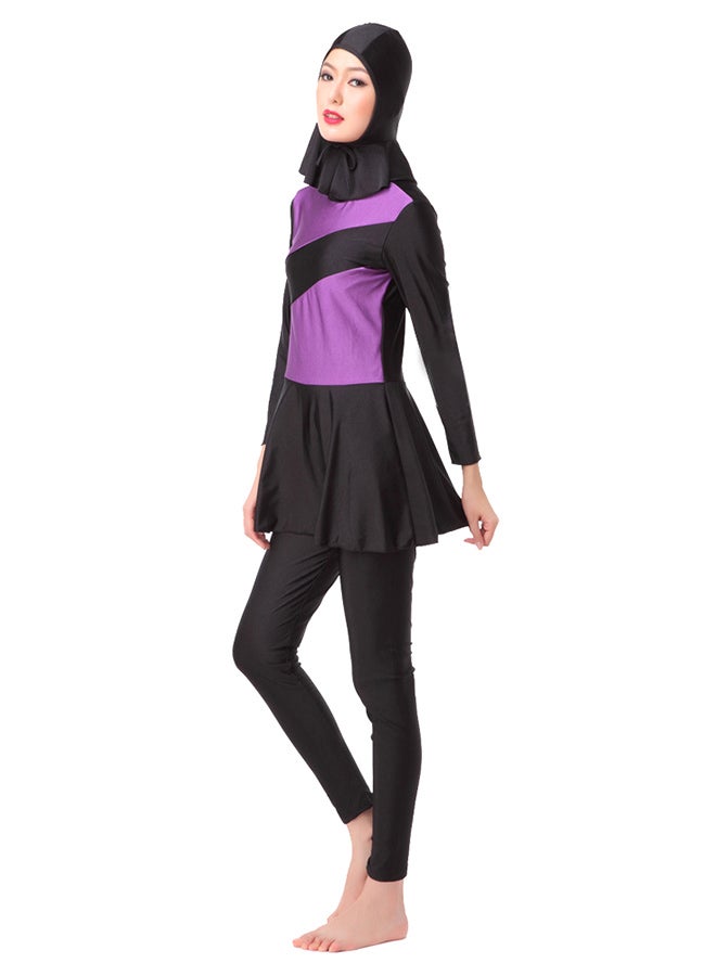 Modest Islamic 2-Pieces Connected Hijab Swimwear 1062915QQ Black/Purple - Image 1