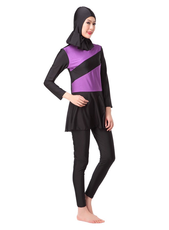 Modest Islamic 2-Pieces Connected Hijab Swimwear 1062915QQ Black/Purple - Image 3