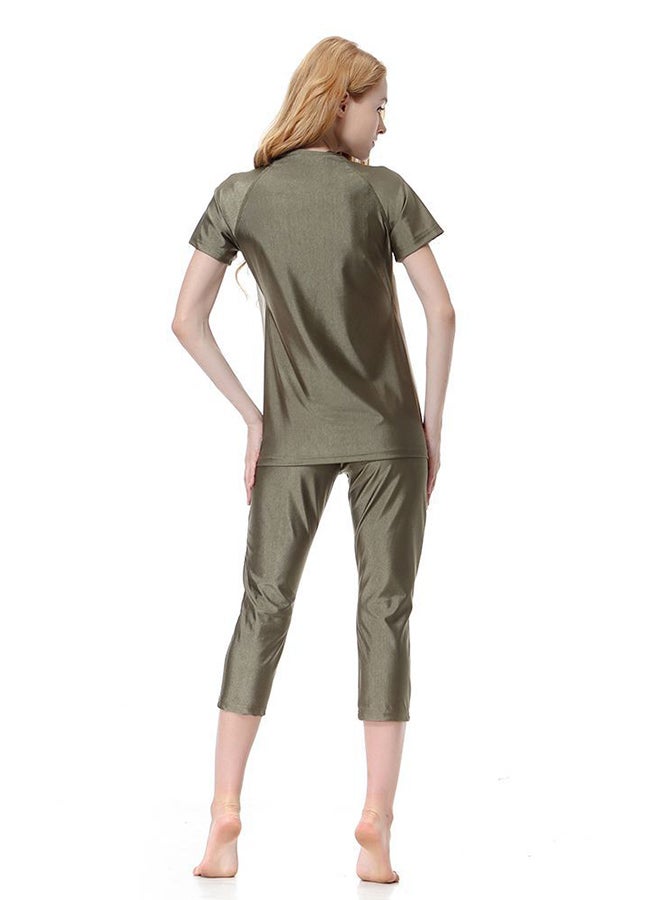 Generic - 2-Pieces Padded Patchwork Modest Islamic Swimwear 1062919QQ Army Green - Image 1