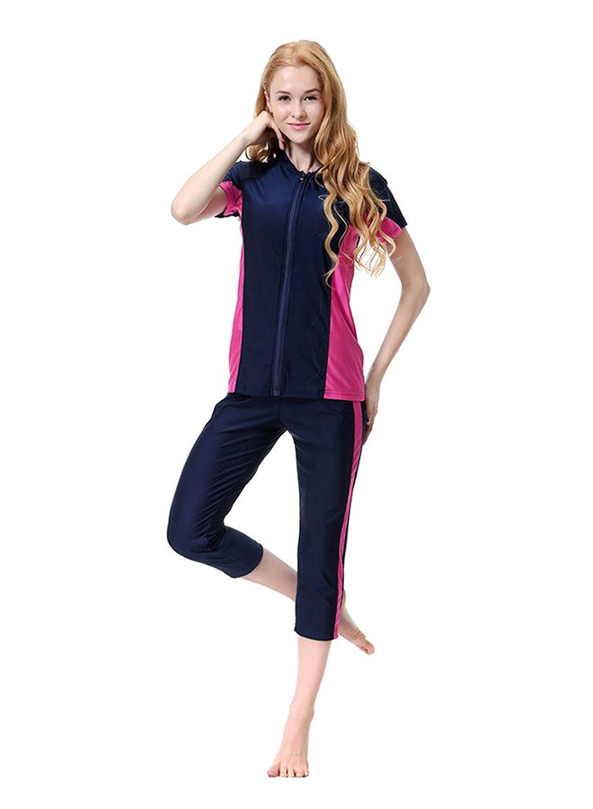 2-Pieces Padded Patchwork Modest Islamic Swimwear 1062919QQ Dark Blue/Pink  - Image 1