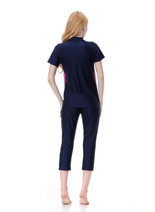 2-Pieces Padded Patchwork Modest Islamic Swimwear 1062919QQ Dark Blue/Pink  - Image 2