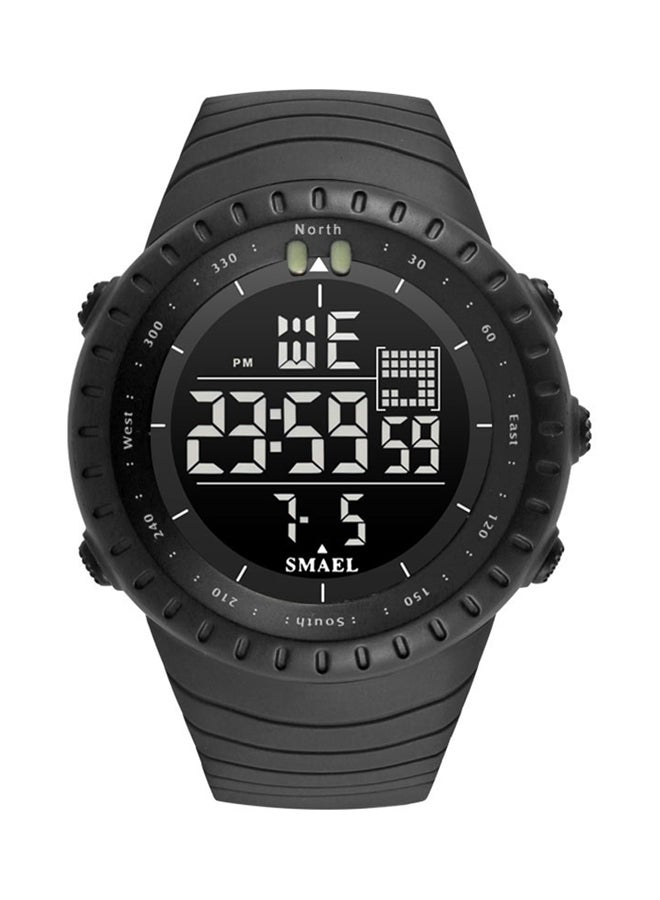 سميل ساعة يد رقمية بسوار من المطاط مقاومة للماء طراز Smael-08-BL - 50 مم - لون أسود men