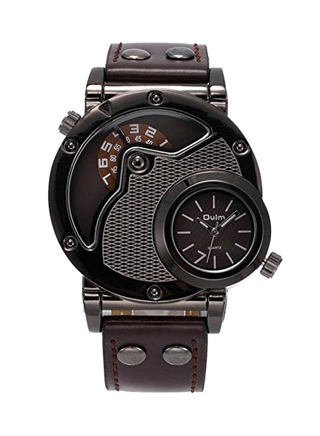 أولم ساعة يد بعقارب وسوار جلدي طراز Oulm-02-BW للرجال - Image 1
