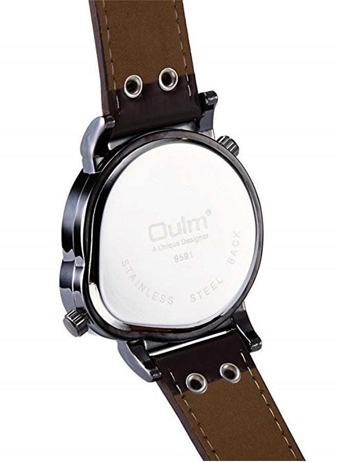 أولم ساعة يد بعقارب وسوار جلدي طراز Oulm-02-BW للرجال - Image 2