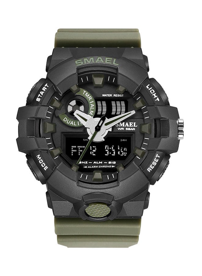 سميل ساعة مقاومة للماء بعقارب+رقمية وسوار من المطاط طراز Smael-11-GRE للرجال