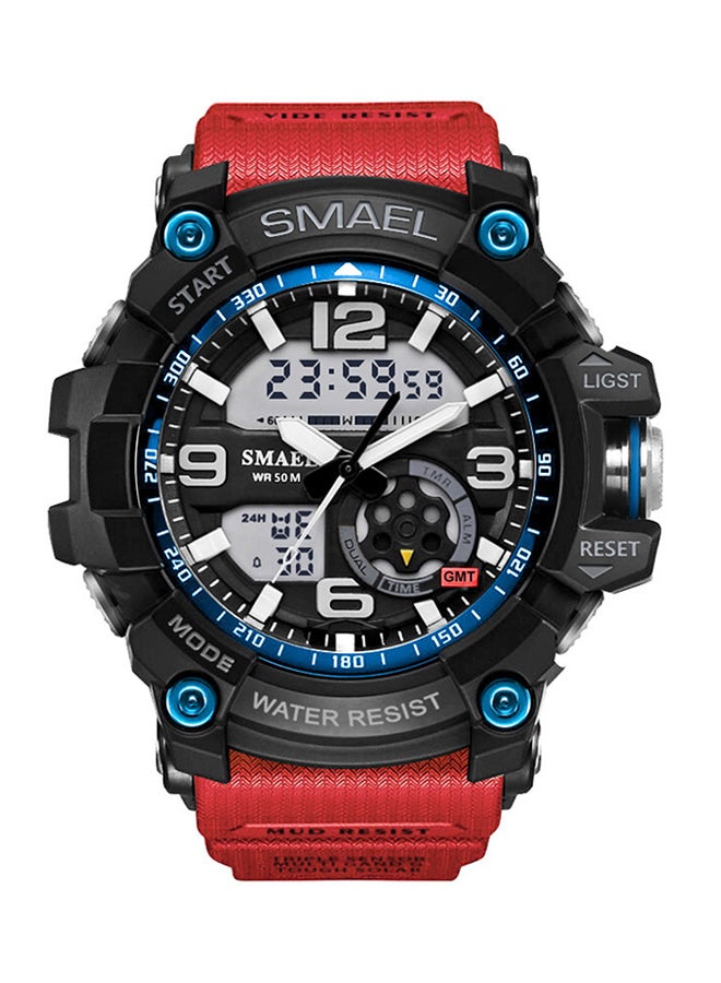 سميل ساعة يد عقارب ورقمية بسوار مطاطي مقاومة للماء طراز Smael-23-RED للرجال 