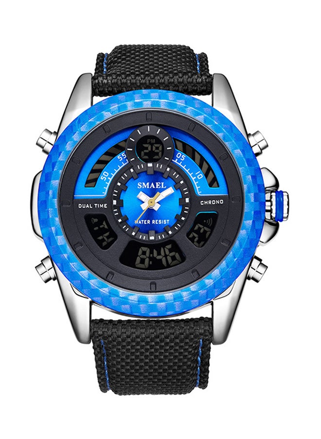 سميل ساعة يد رقمية وبعقارب وسوار من الجلد مقاومة للماء طراز Smael-26-BLU - مقاس 51 مم - لون أسود للرجال 