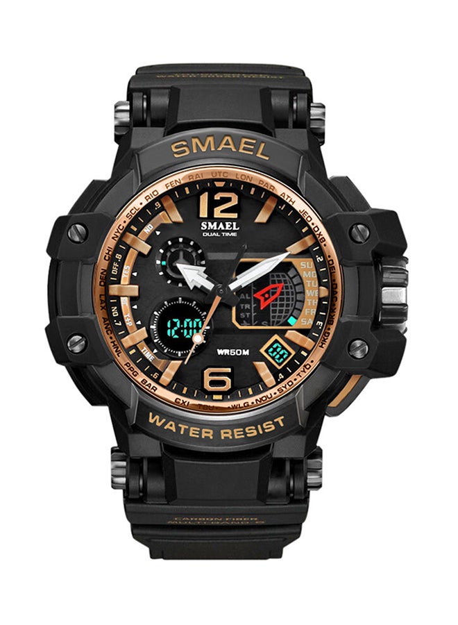سميل ساعة يد رقمية + بعقارب مضادة للماء بسوار مطاطي طراز Smael-29-BLU-GO للرجال