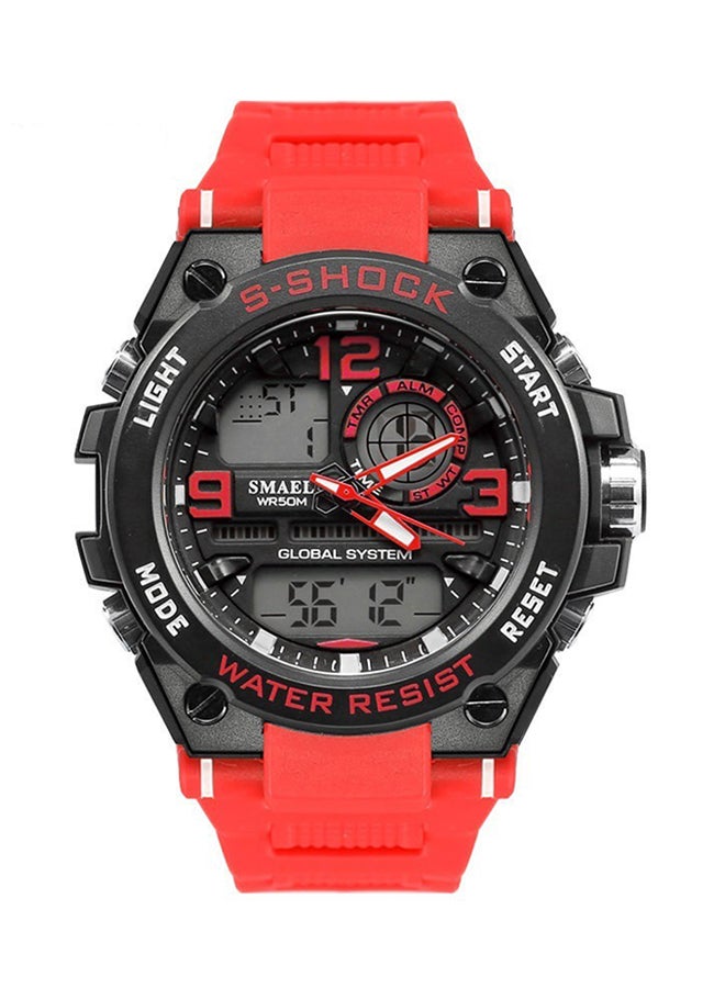 Men's Water Resistant Rubber Analog+Digital Watch Smael-30-RED