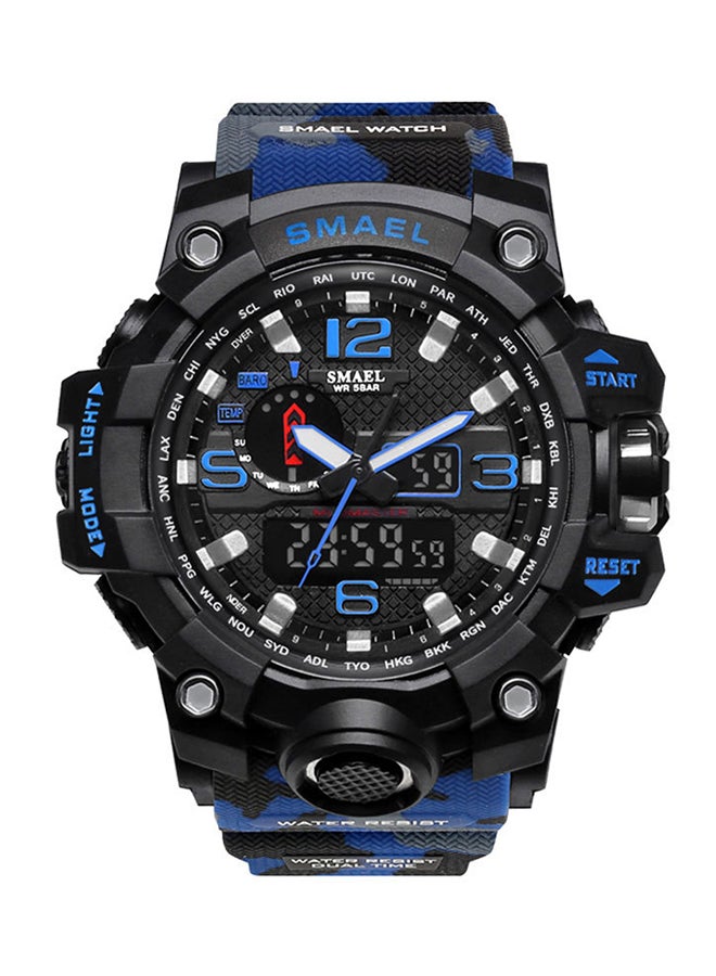 سميل ساعة رقمية وبعقارب بسوار من الراتينج مقاومة للماء طراز Smael-44-BLU-BLA للرجال 