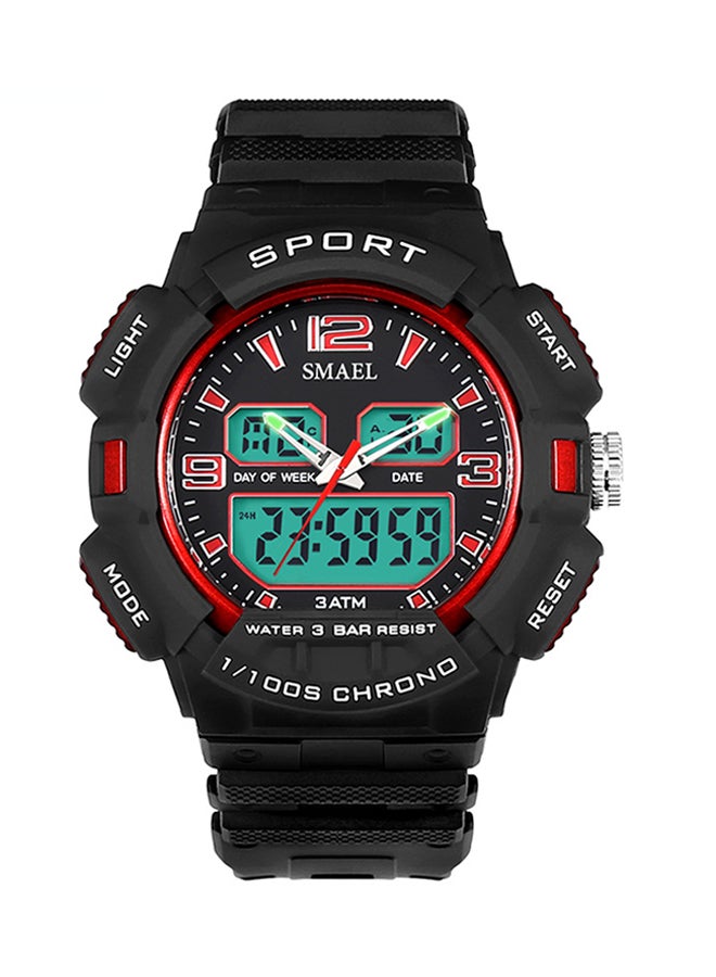 سميل ساعة يد رقمية + بعقارب مضادة للماء بسوار مطاطي طراز Smael-47-RED boys 