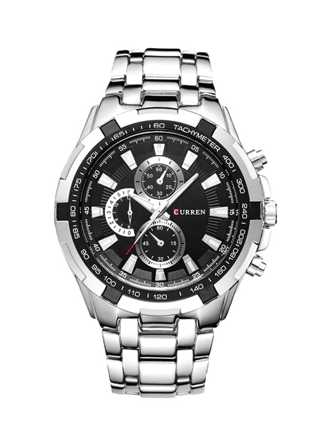 كارين ساعة يد كرونوغراف مقاومة للماء طراز 8023 - مقاس 46 مم - لون فضي للرجال